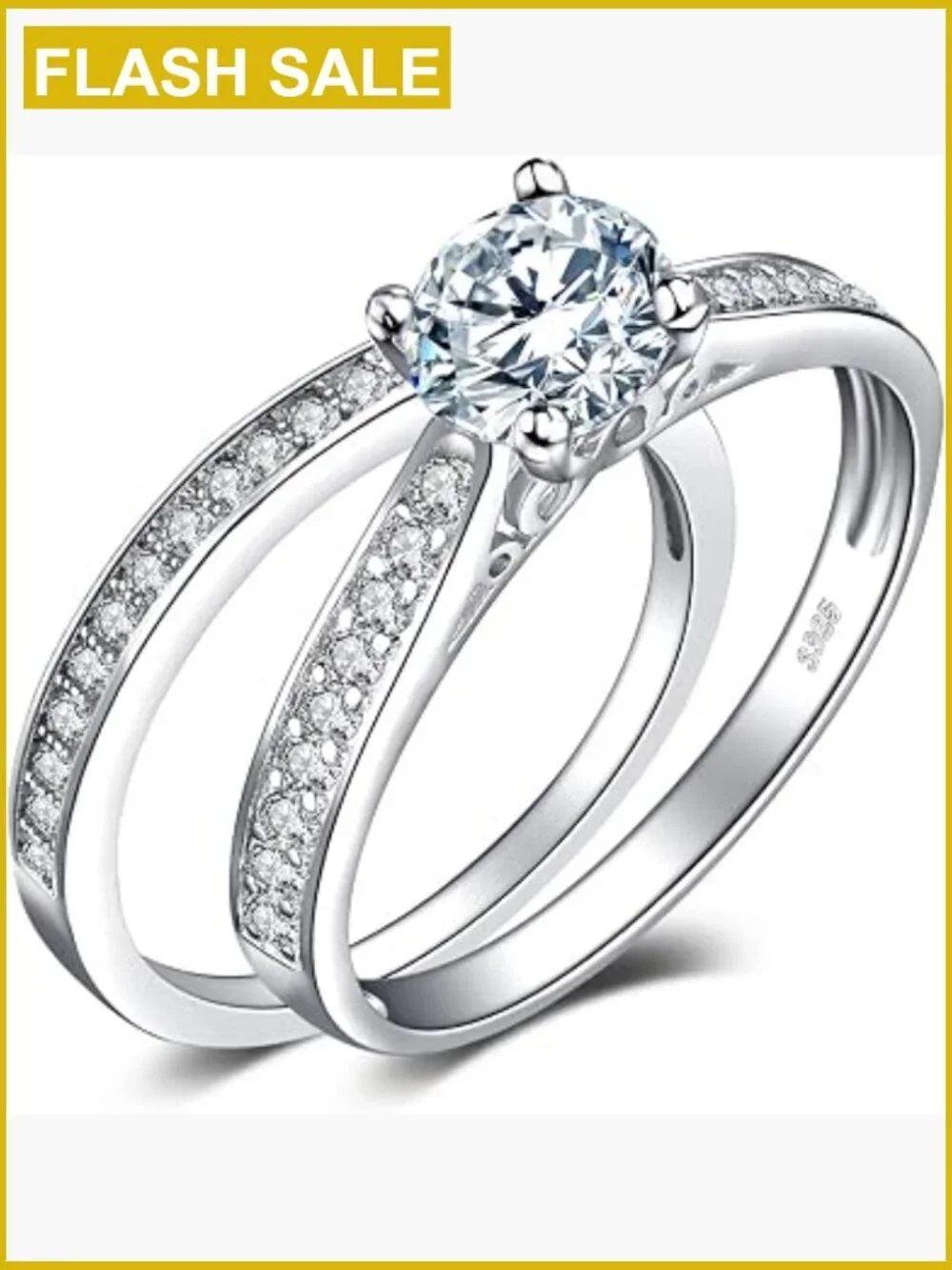 1ct Simulated Diamond Engagement Ring Set, Sterling Silver Cubic Zirconia